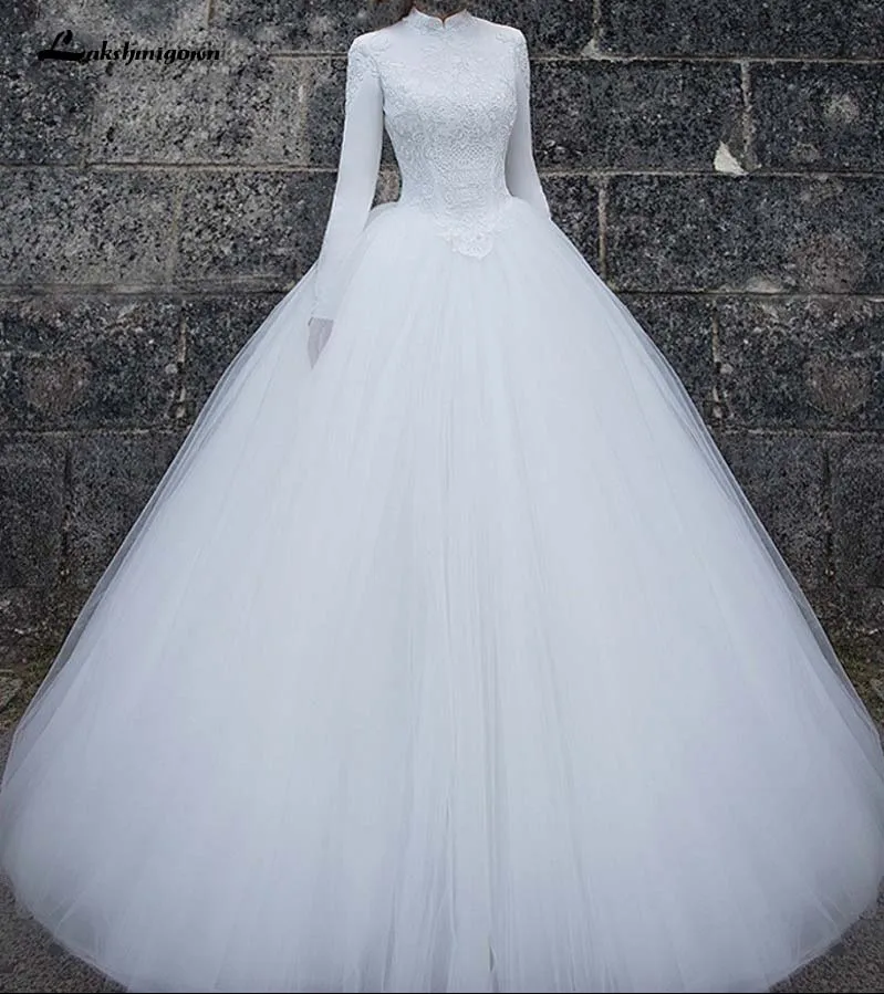 

Vintage Lace Arab Long Sleeve Hijab Wedding Dress 2019 Muslim Wedding Gown Pictures Vestido De Noiva
