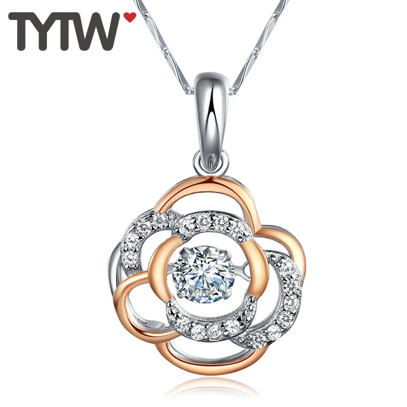 

TYTW Fine jewelry S925 Sterling Silver necklace for women Elegant Choker Flower Dancing Stone Necklaces