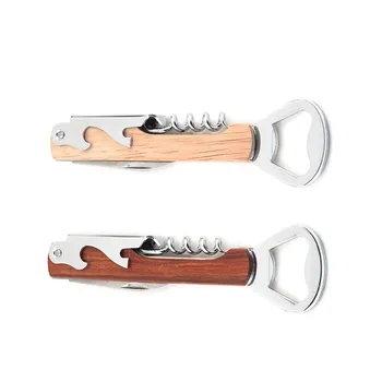 

100pcs/lot Wood Handle Stainless Steel Hand-Held Deluxe Bottle Opener Corkscrew Double Hinge Waiters Wine Bottle Opener