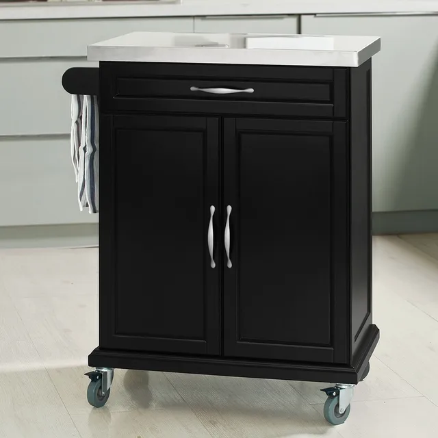 Best Offers SoBuy FKW13-SCH Wood Kitchen Cabinet Kitchen Storage Trolley Cart with Stainless Steel Surface and Lockable Wheels