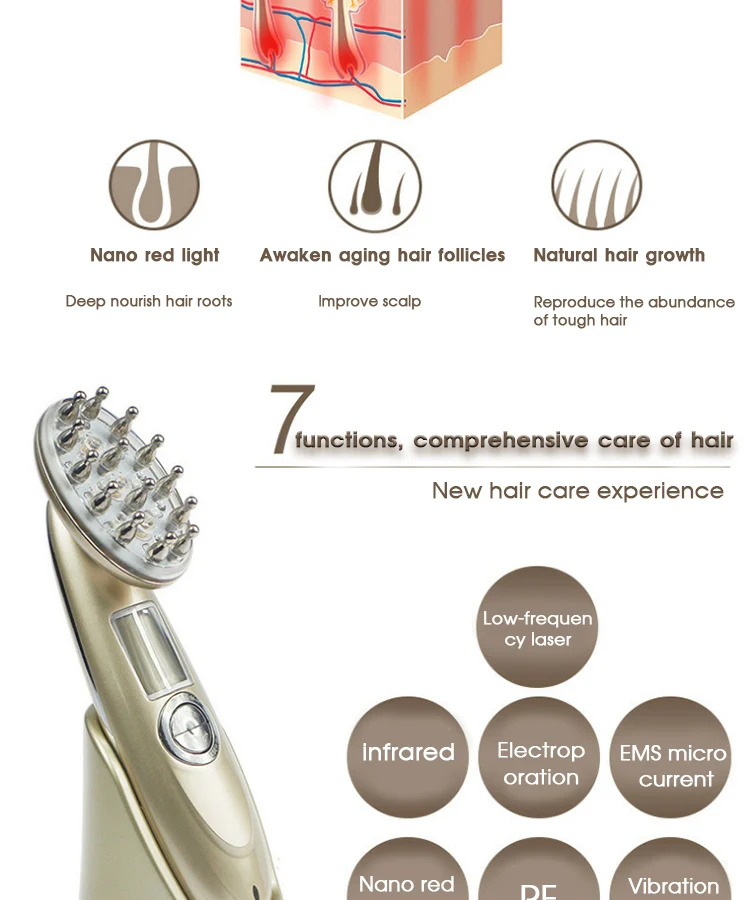 Расческа против выпадения волос, радиочастотная расческа для EMS, светодиодный массажер для лечения фотонов, радиочастотная Расческа для роста волос