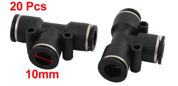 20Pcs T Type A107 Pneumatic Air 3 Way Quick Fittings Connector 10mm Tube Hose