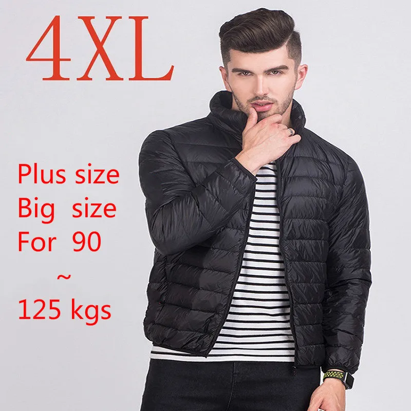 

[Aiweier] Men's Down Jacket Plus size 4XL Spring Autumn Zipper Solid Thin Male Ultra Light Stand Collar White Duck Down Jackets