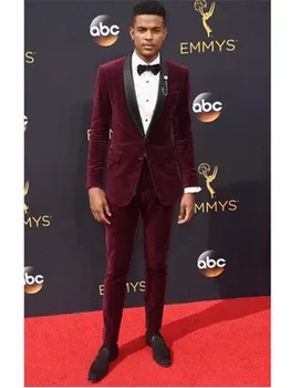 

2Pcs (Jacket + Pants) Burgundy Groom Tuxedo Dress Custom Made Men Suits Velvet Slim Fit Suit Wedding Suits For Men