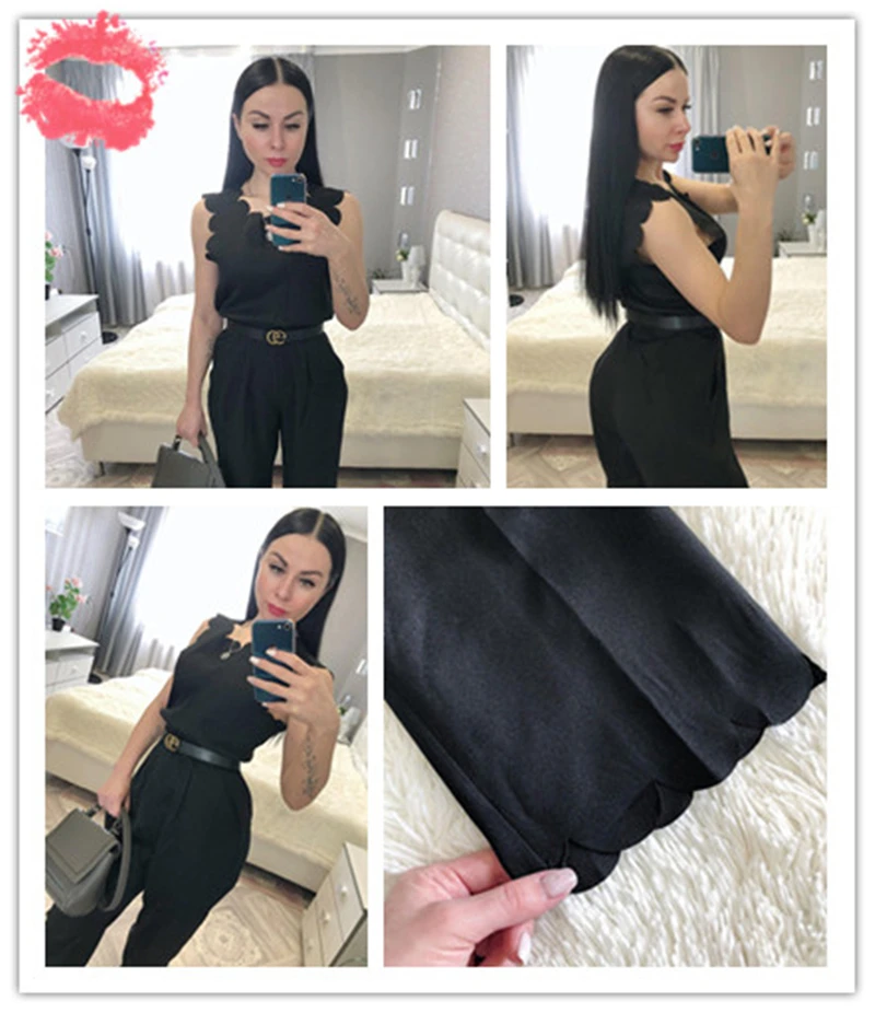 scallop edge solid jumpsuit