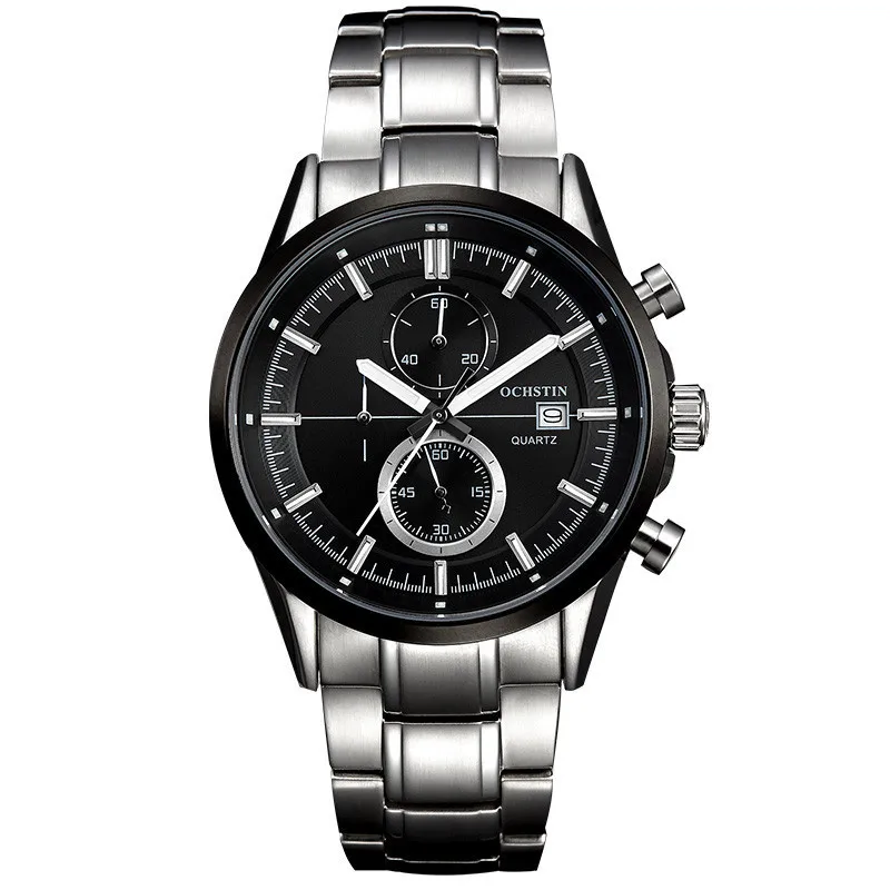Элитный бренд ochstin Часы Для мужчин Водонепроницаемый модные Повседневное Спорт кварцевые часы платье Бизнес наручные часы час для Для мужчин - Цвет: silver black
