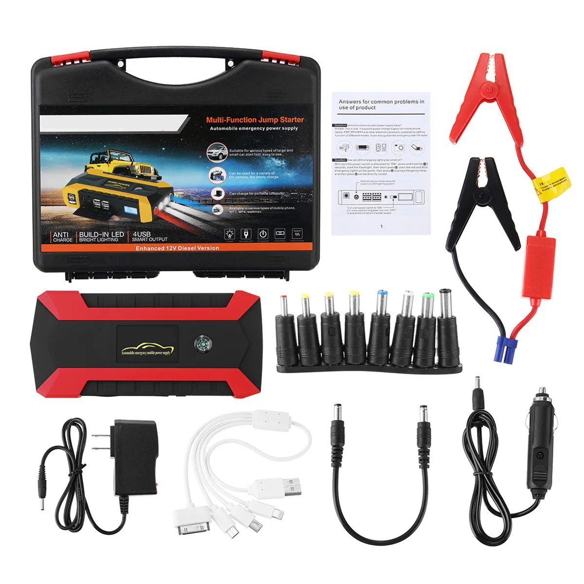 69800mAh 4USB Car Jump Starter Emergency Charger Power Bank Battery 12V Smart