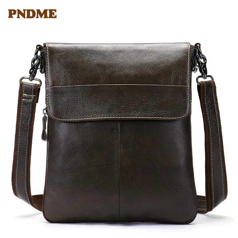 

PNDME fashion genuine leather shoulder bag business men's bag shoulder Messenger bag casual top layer leather men's bag