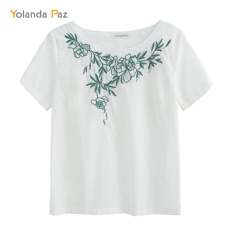 

Yolanda Paz Blouse 2017 Women Fashion Summer Floral Embroidered Shirts Blouse Short Sleeve White M-XXL Brand New High Quality