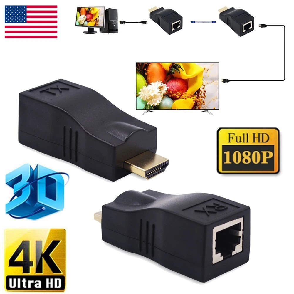 Топ 4 K 3D HDMI 1,4 30 M удлинитель к RJ45 над Cat 5e/6 сетевой адаптер LAN Ethernet