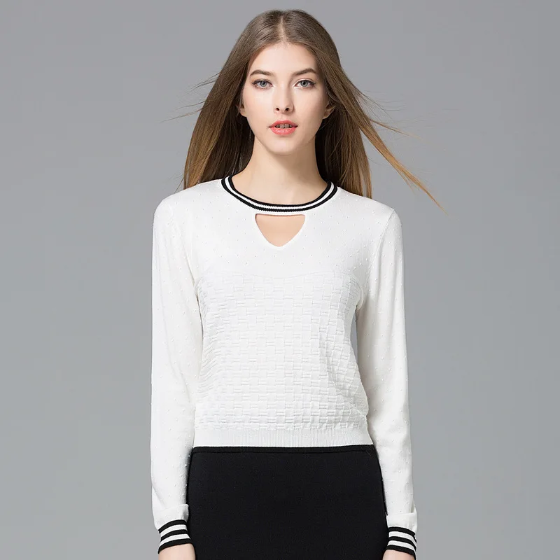 2017 spring and summer new European American women stripe hit color shirt Slim hollow sweater | Женская одежда