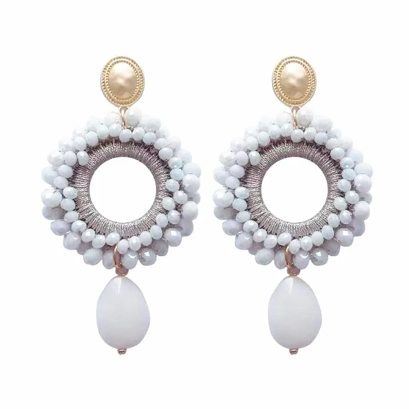 

Bohemian fashion water drops long earrings for women Baroque jewelry white crystal statement big earrings charm Christmas gift