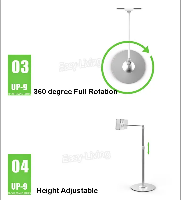 UP-9S супер регулируемая высота Алюминий сплав 2in1 Планшеты PC напольная подставка+ смартфон держатель 360 градусов вращения Гусенек рычаг