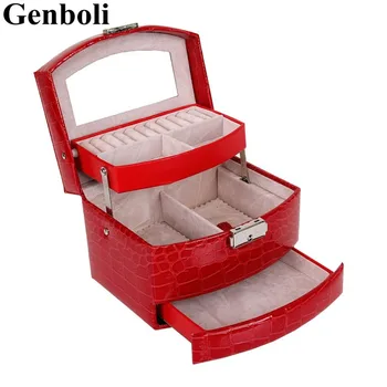 

High Grade Crocodile Print Jewelry Display Box 3 Layers Ring Necklace Jewelry Case Lady Gift Home Storage Supplies