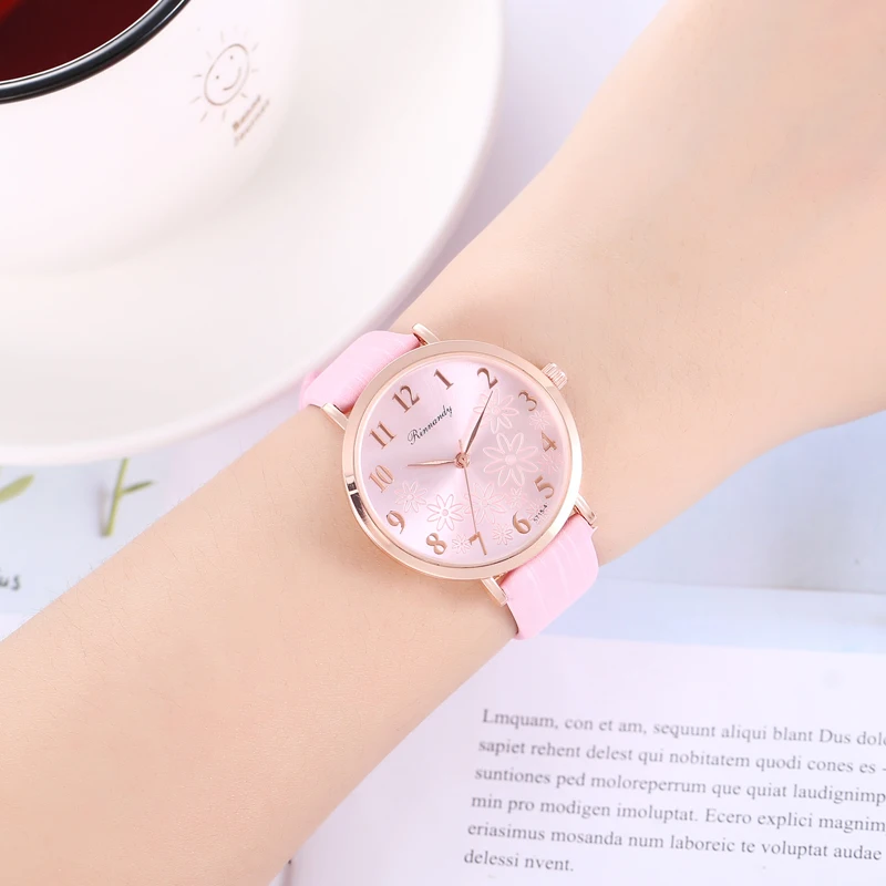 Модные простые женские кварцевые часы с цветочным узором, женские часы с кожаным ремешком, повседневные женские наручные часы Zegarek Damski