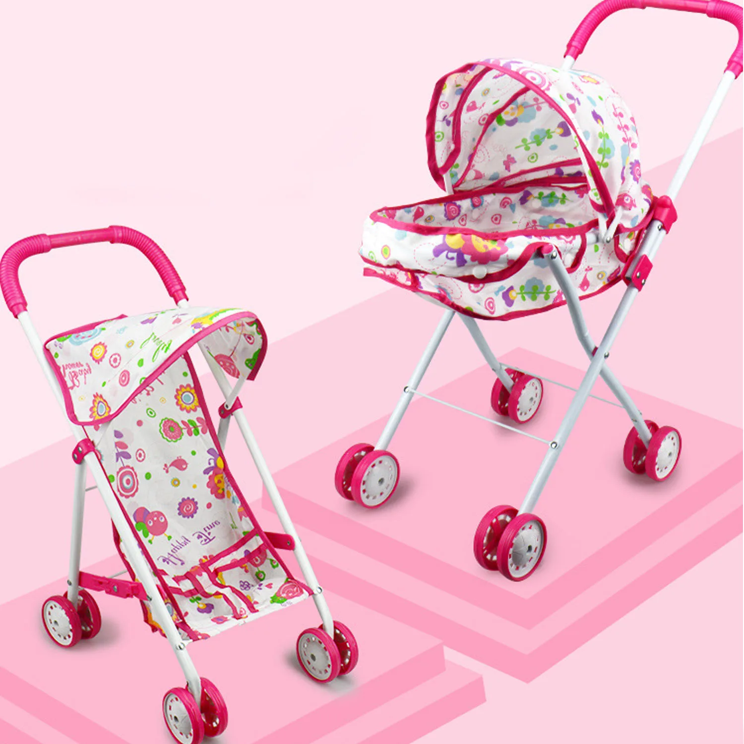Besegad Cute Foldable Infant Doll Pram Pushchair Simulation Stroller
