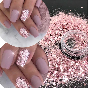 

10g Bottle Packed KM LITTER Popular Best Sales Chunky Mixed Face Body Craft Manicure Rose Gold Glitter for Nail Decoration