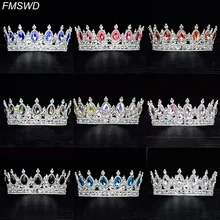 Новая роскошная круглая корона в стиле барокко с кристаллами, винтажная Серебряная свадебная диадема, короны, свадебные аксессуары для волос