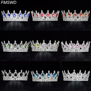 

New Luxury Crystal Baroque Round Crown Vintage silver Color Bride Wedding Tiara Bridal Crowns Wedding Hair Jewelry Accessories