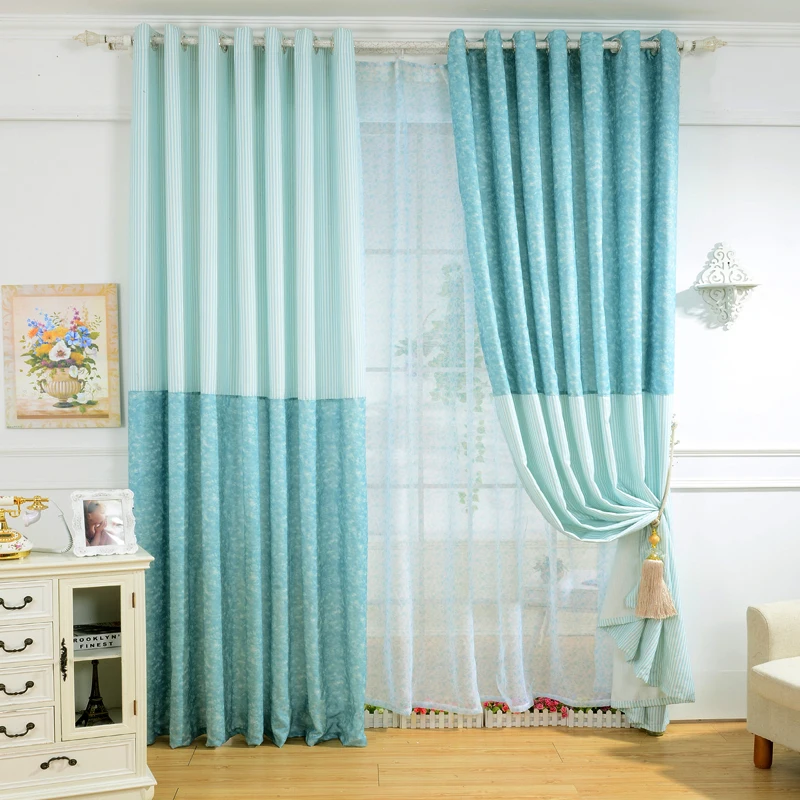 

NAPEARL voile curtains children custom curtains solid color striped design blue curtains summer curtains for living room