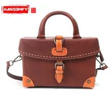 Женская сумка ручной работы из воловьей кожи в ретро стиле, маленькая сумка в коробке, натуральная кожа, профиль, косой крест, женские сумки на плечо, маленькие квадратные сумки