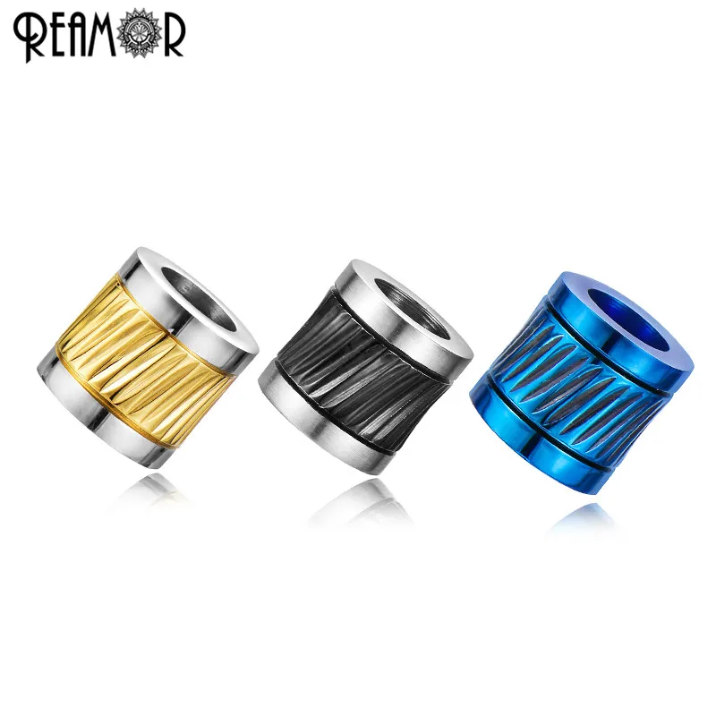 

RUIMO 6mm 8mm Big Hole Plating Beads Stainless Steel High Polished Stripe Spacer Beads For Bracelet Necklace DIY Jewelry Making