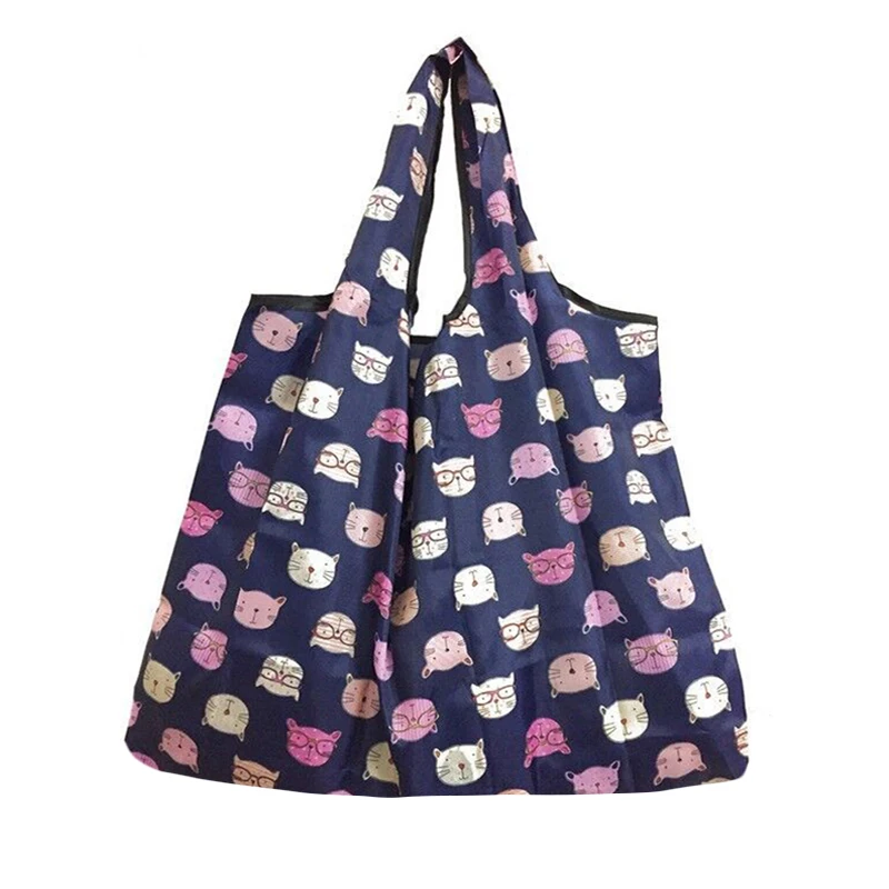 25 шт./лот Складные Цвета Эко многоразовые полиэфирные портативные сумки через плечо мультфильм зеленый складной мешок хозяйственная сумка