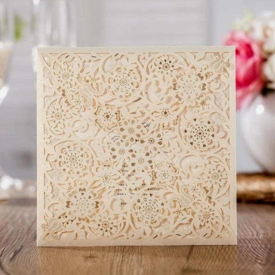 WISHMADE 50pcs New Wedding Invitation Card Kit Laser Cut Flowers Free RSVP Thank You Cards Envelopes Seals Cardstock CW6110 | Дом и сад
