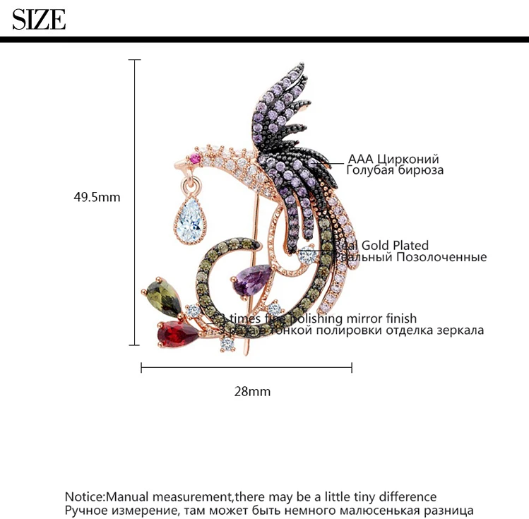 LUOTEEMI розовое золото-цвет мульти Cz микро паве установка феникс птица животное Броши Горячий Уникальный дизайн
