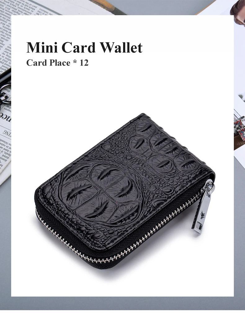Lomelobo Split Leather Card Wallet Women & Men Alligator Coin Purse Credit ID Card Holder Female Male Lady Bank Cards Wallet Hot 2019 HCL7143 Details (02)