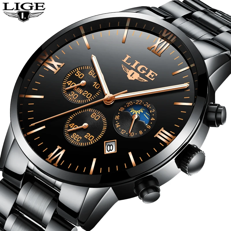 

2018 LIGE Men's Watch Top Brand Luxury Men's Military Waterproof Sports Watch Stainless Steel Quartz Clock Relogio Masculino