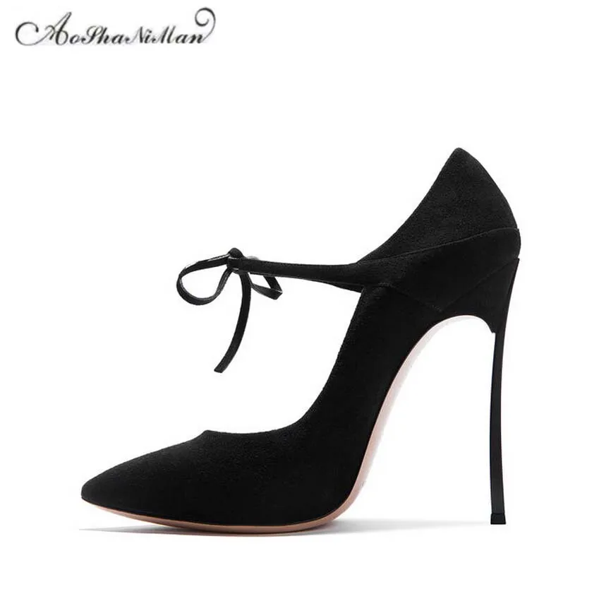 2017 fashion brand design high heels women thin heel Pointed toe pumps stilettos suede leather woman dress shoes pumps 34-42