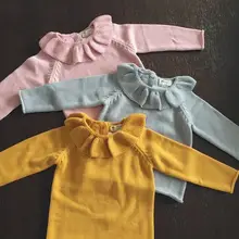 Свитер с воротником в виде листьев лотоса для маленьких девочек модный вязаный свитер Одежда для маленьких девочек 3 цвета