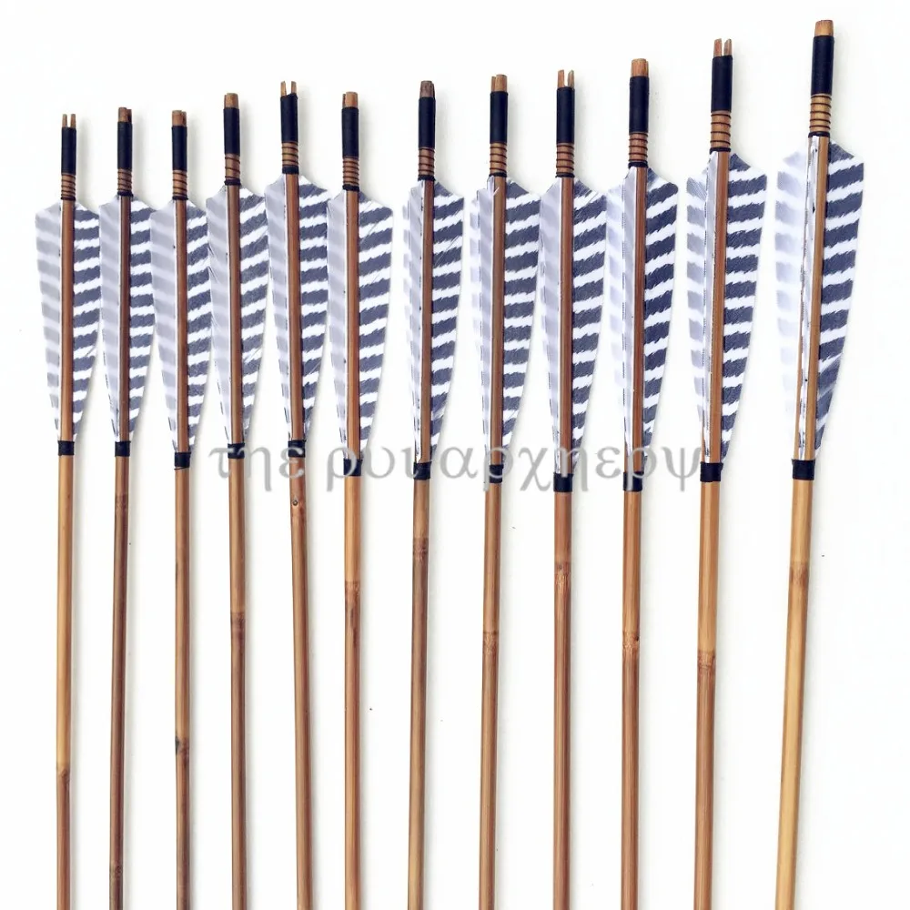 6/12/24pcs Turkey Feathers Fletching Practice Arrows Bamboo Shaft