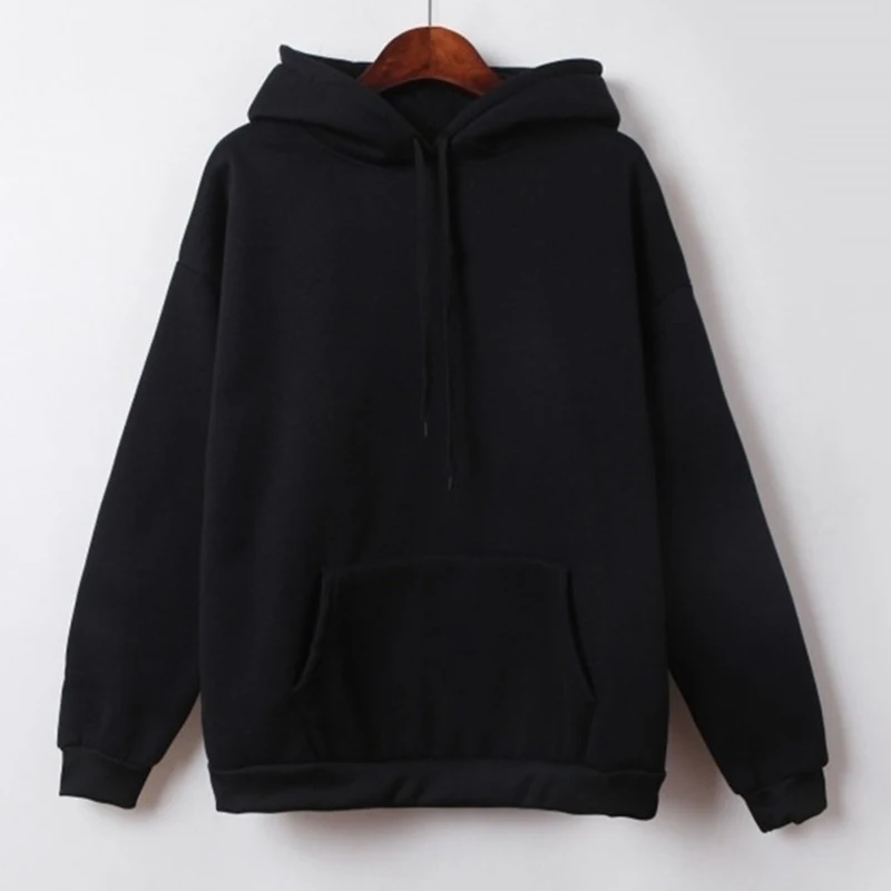 

2019 Social Harajuku Hoodies Girls Solid Color Hooded Tops Women's Sweatshirt 1 Long-sleeved Winter Velvet Top Thickening Coat