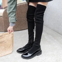 Сапоги выше колена с металлической цепочкой женские теплые зимние высокие сапоги-стрейч, большой размер 43 байкерские сапоги для девочек женские сапоги до колена