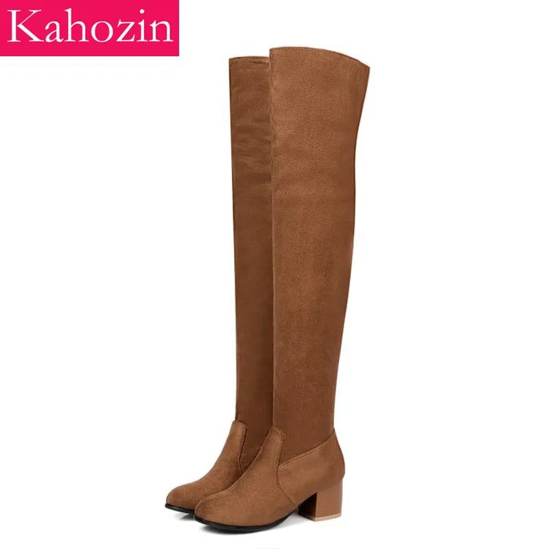 

2019 Women Over The Knee High Boots Hoof Heels Winter Shoes Pointed Toe Sexy Elastic Fabric Women Boots Size 34-45