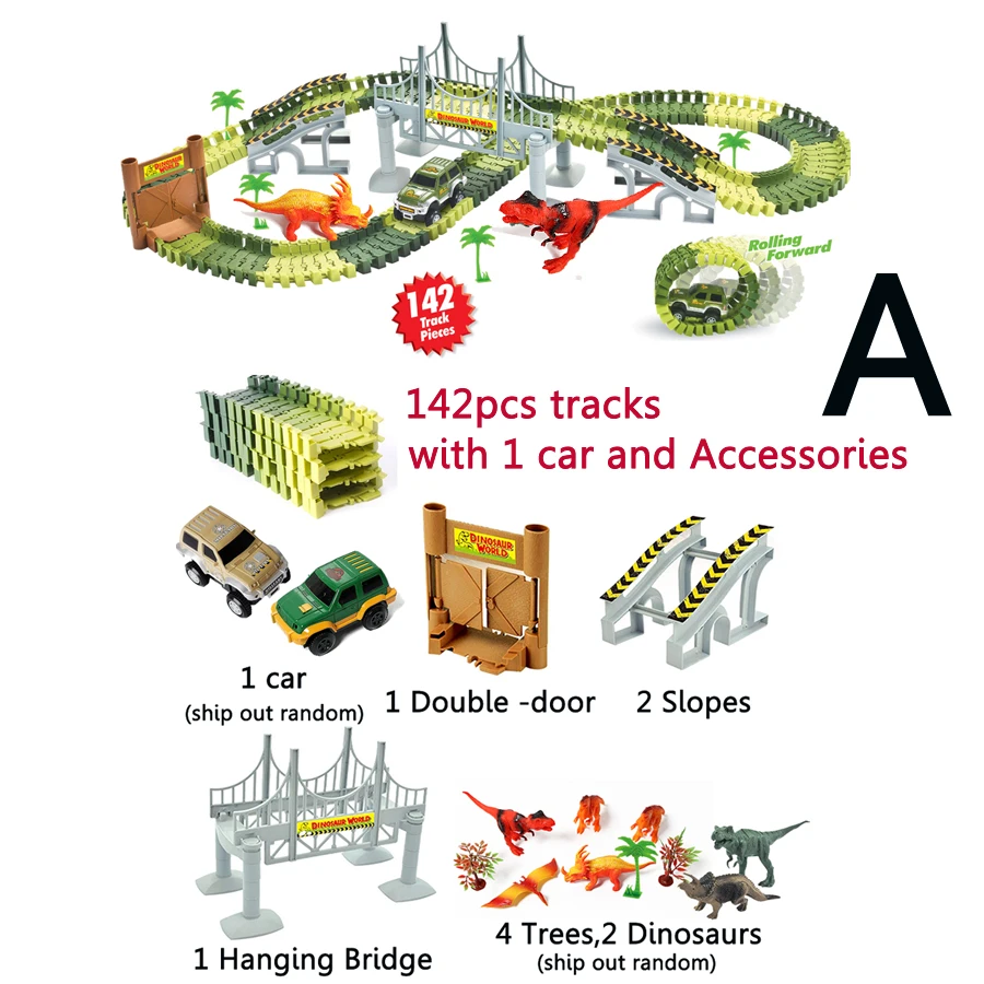 Создание дорожного динозавра и солдат Гоночная машина трек поезд игрушки, гибкие треки игровой набор с гоночными автомобилями и аксессуарами для детей