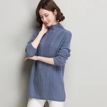 2XL шерстяной брендовый свитер осень зима женский свитер сплошной цвет волнистый узор плотный вязаный свитер свободный джемпер пуловеры