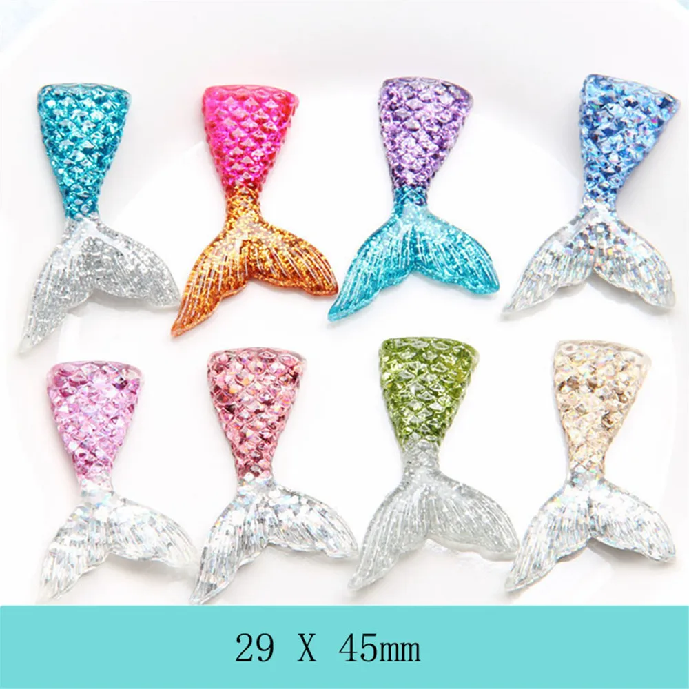 

10pcs Small Size 29*45 mm Mix Colors Shiny Resin Fish Tail Flat back Cabochon DIY Jewelry/Craft Decoration