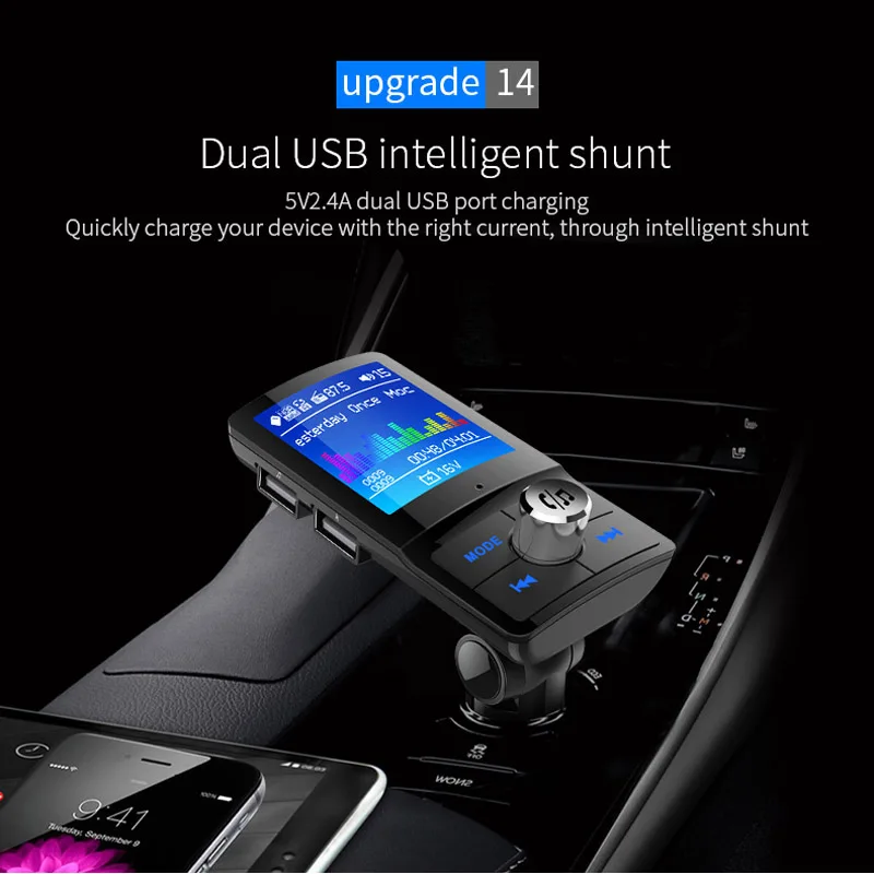 JaJaBor Bluetooth Carkit Handsfree FM передатчик Поддержка Siri цветной экран AUX аудио приемник Автомобильный mp3 плеер QC3.0 Быстрая зарядка