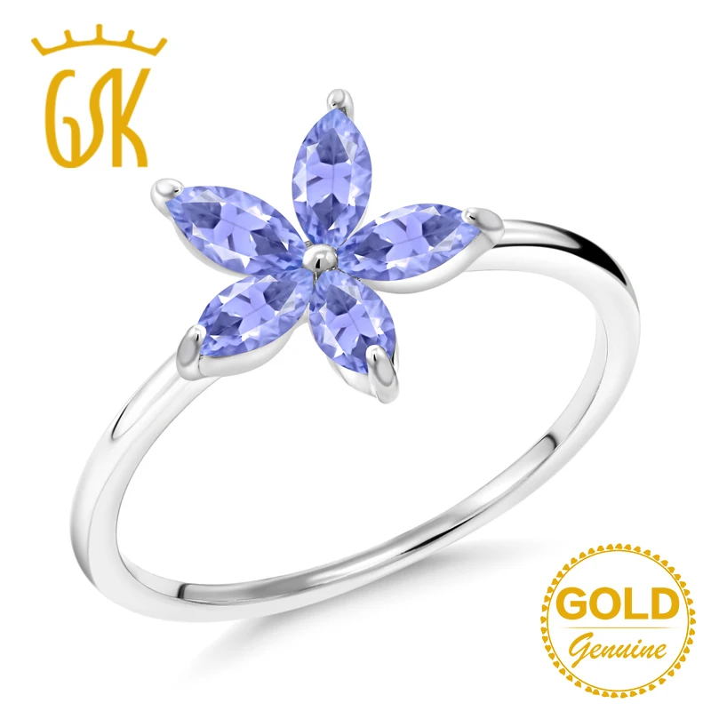 GemStoneKing 0 75 Ct Маркиза натуральный голубой танзанит 10K белое золотое обручальное