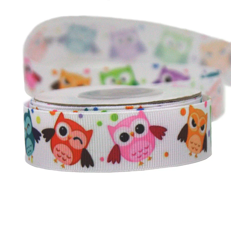 

[IuBuFiGo] 5010 Yard 7/8" Owl Printed grosgrain ribbon 22mm Animal ribbons Hair bow DIY Tape