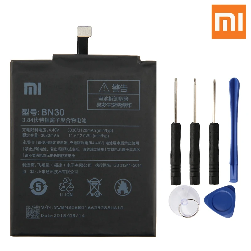 Xiao Mi Original BN30 Battery For Xiaomi redmi Hongmi 4A Redrice 4A BN30 Genuine Replacement Phone Battery 3120mAh + Free Tools
