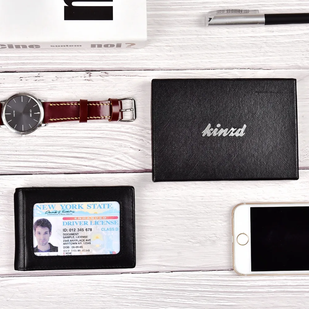 Мужские тонкие двойные кожа короткие бумажник Front Pocket Wallet RFID зажим для денег usd