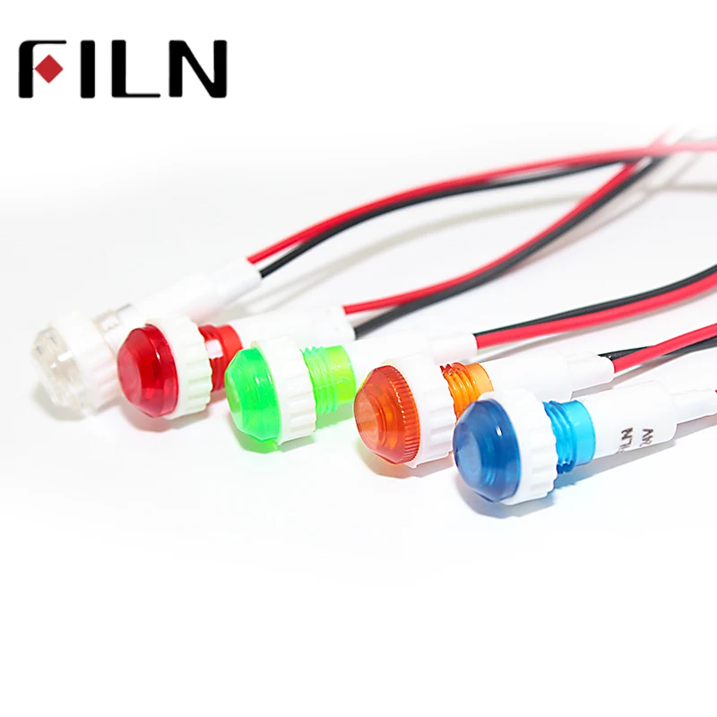 FL1P-10NW-2 10mm diameter amber white red green plastic 120v 220v 12v led pilot light with wires