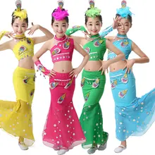 Детское традиционное платье в индийском стиле; костюм для танца живота с блестками; костюм для девочек с павлином; детский купальник с рыбьим хвостом; танцевальная одежда для девочек