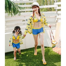 Детский купальник из 3 предметов, купальный костюм для маленьких девочек, купальник Mommy and Me, комплект из рубашки с УФ-защитой+ бикини, одежда для семьи