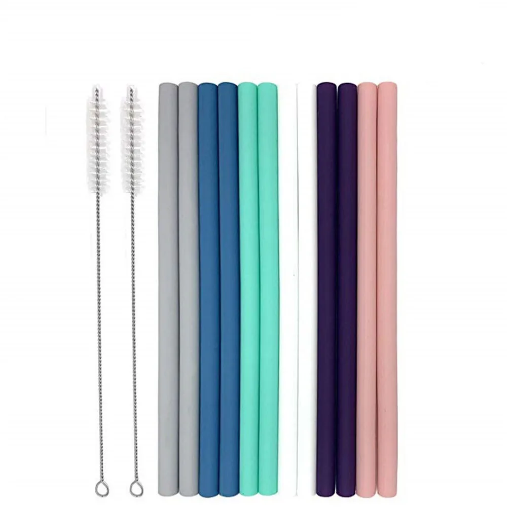 Straw 2019 new hot 12 large silicone straws 6 colors safe without BPA can be cleaned and reused #4M09 | Дом и сад
