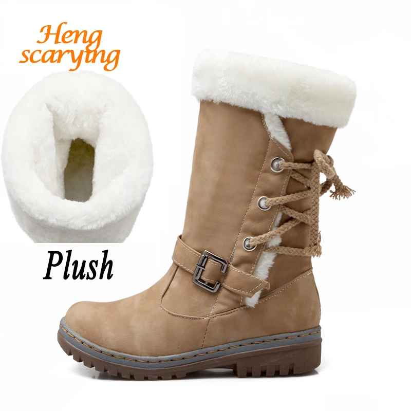 

2018 Women Plus Size Winter Cute Leather Snow Felt Plsuh Boots Female Warm Green Boots Warm Lady Fieltro Fluff Senti Brown Shoes